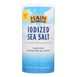 UD_Hain 21 oz Kosher Iodized Sea Salt Raw Pink Rock Edible Granular Salt Case of 8 in Bulk Boxes with Bag Packaging