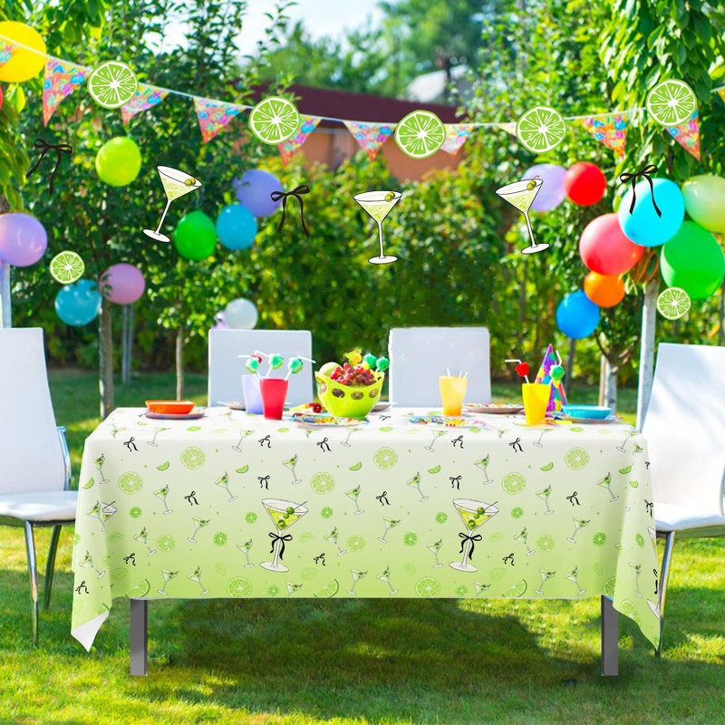 2Pcs Green Martini Party Tablecloth Martini Plastic Table Covers Martinis