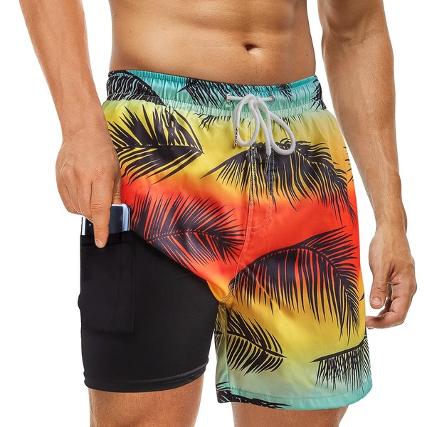 techcity Mens Swim Trunks with Compression Liner 2 in 1