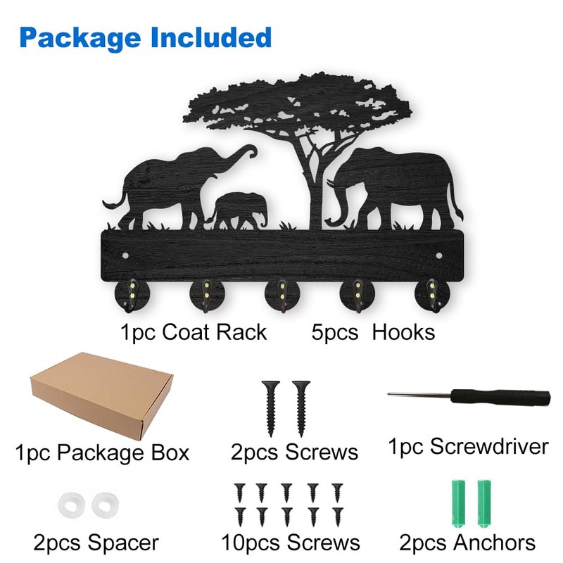 MAYJOYDIY Elephant Tree Key Holder for Wall Wood Wildlife Key