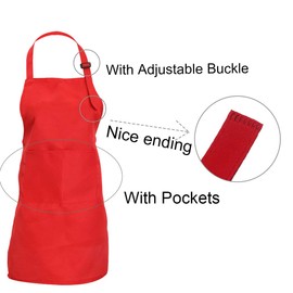 CWFUN 2 Pcs of Red Kids-Children Apron,Aprons for Kids-Boys Girls Adjustable Aprons-Children Kid's Kitchen Cooking and Baking Aprons(4-12 Years Old-Children One Size, Red)