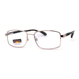 SA106 Mens Classic Metal Rectangular Spring Hinge 3-Focal Progressive Reading Glasses Gold Tortoise +2.0