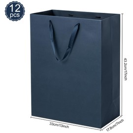 driew Large Gift Bags, 12 Pack Extra Large Navy Gift Bag Ribbon Handles Heavy Duty Paper Gift Bags 13x7x17inches Party Gift Bags for Shopping, Pakcing,Retail