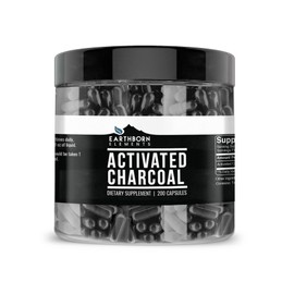 Activated Charcoal Capsules, 200 Capsules (525 MG per Serving) (33-Day Supply) by Earthborn Elements, Odorless & Non-Toxic Powder for Detox Cleanses