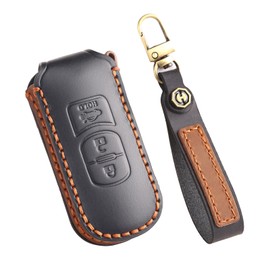 [ontto] Mazda Key Case, Key Holder, Key Cover, Leather, Compatible with CX-3, CX-7, CX-8, CX-4, Demio Miata, Verisa, CX-9, Axela, XD-T, Yaris Roadster, Accessories, Leather, Handmade, 3 Button Black