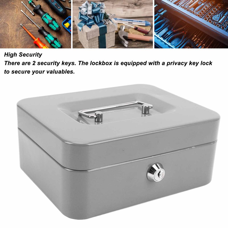 Small Locking Cash Box Portable Double Layers Safe Metal Money