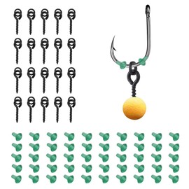 FuxFuis Pack of 20 Screw Baits with 50 Hook Stoppers TRP Bait Screws Durable Rustproof Hook Boilies Screw High Toughness Thread Boilie Bait Ring Carp Fishing Accessories for Fishing Hooks
