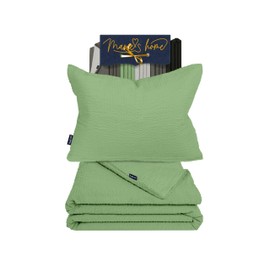 Marie´s Home Baby Bed Linen Seersucker Bed Linen 100 x 135 cm Duvet Cover + 1 Pillowcase 40 x 60 cm Summer Bed Linen Children's Duvet Cover with Pillowcase 100 x 135 cm + 40 x 60 cm Sage