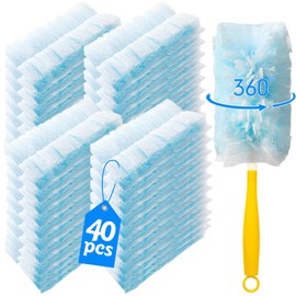 Senowi 40 Count 360° Heavy Duty Duster Refills Compatible with Swiffer, Large Size-Extra Thick Disposable Electrostatic Duster Refill with 1 Short Handle for Furniture, Blinds, Ceiling Fans