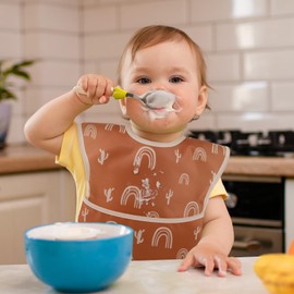 CIVARUA KIDS Mess Proof Baby Bib 3 Pack, Waterproof Led Weaning Baby Feeding Bibs With Food Catcher, Travel Rainbow Feeding Bibs for girl boy