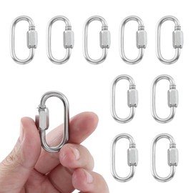 HOME MASTER HARDWARE 304 Stainless Steel D-Shaped Locking Quick Link Carabiner - Heavy Duty Secure Connector for Chains, Straps, Gear (10 Pack)