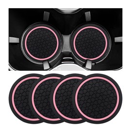 NYTKL 4PCS Car Cup Holder Coasters, 2.75 Inch Non-Slip Auto Coaster Waterproof Drink Mat, Universal Console Cup Holder Insert Anti Dust Water Bottle Pads for Cars, Trucks, SUVs (Black & Pink)