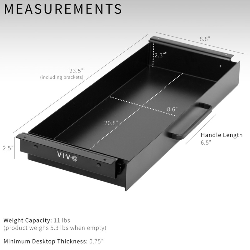 VIVO 22 inch Under Desk Mounted Sliding Pull-out Drawer for