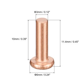 sourcing map 100Pcs Copper Solid Rivets, 1/8" x 25/64" Flat Head Rivet Metal Fasteners for Electrical Applications, Leather Working Supplies