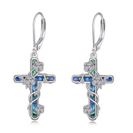 YONFQE Cross Earrings S925 Sterling Silver Rose Twisted Cross Dangling Hanging Pendant Earrings Jewellery Gifts for Women