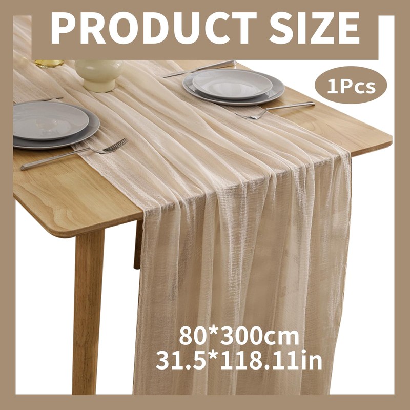 Rstigiker Cheesecloth Table Runner White/Green 80x300cm, Boho Gauze Table Decor