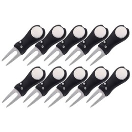 CleverDelights 10 Pack - Switchblade-Style Golf Divot Tool with Magnetic Ball Marker - Golf Green Ball Pitch Mark Repair Tool - Bulk Set