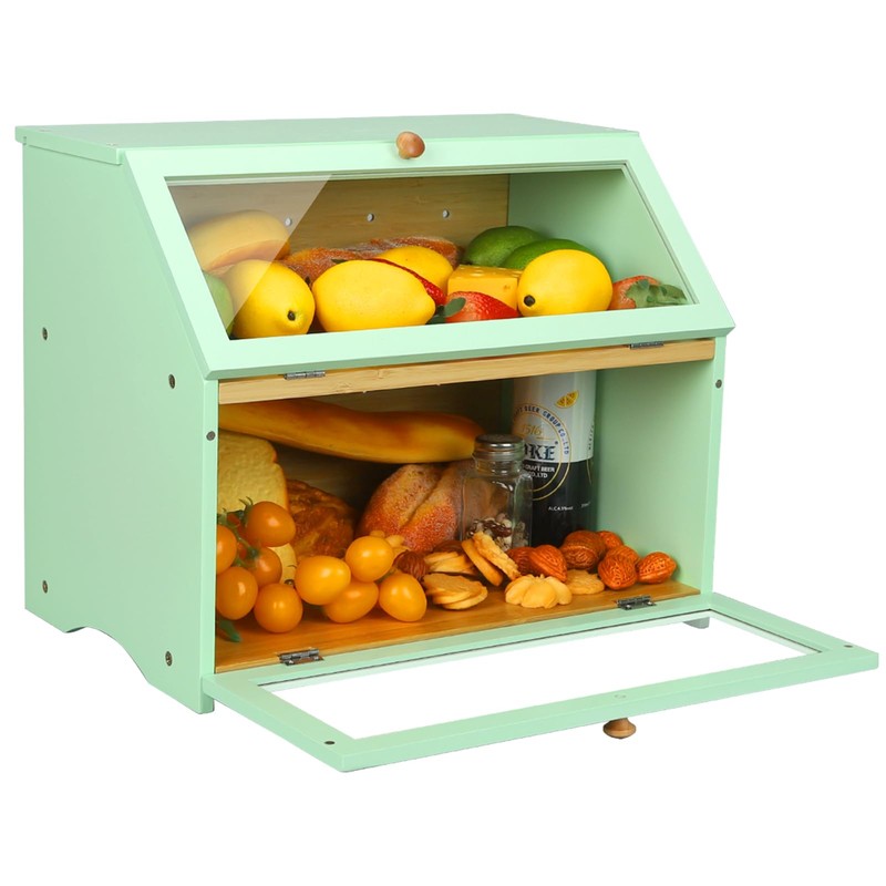 HOMEKOKO Double Layer Large Bread Box for Kitchen Counter, Wooden