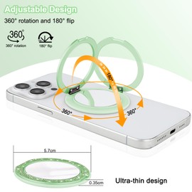 DaBuBu Cell Phone Ring Holder Stand [Compatible with MagSafe], Cell Phone Shine Bling Grip Holder, Magnetic Phone Grip for Phones and Cases - Glitter Green