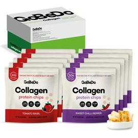 10-Pack Collagen Protein Chips - Sweet Chilli Pepper & Tomato Basil Flavors - 13g Protein Per Bag, GMO-Free, Gluten-Free, Tasty Savory Collagen Protein Snack