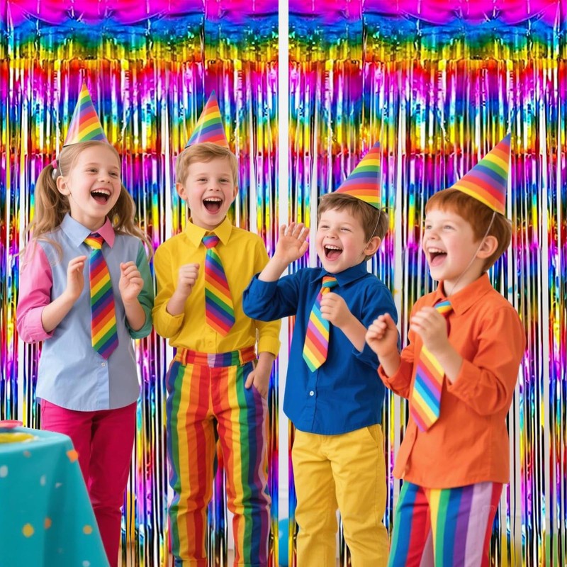 Wqafe 2PCs Rainbow Glitter Tinsel Curtains 3.2x6.5ft Foil Iridescent Curtain