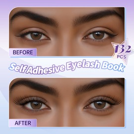 Self Adhesive Eyelashes Clusters No Glue Needed Lash Clusters 10-16mm 132pcs Natural look C cure Press On Lashes Pre Glued Eyelash Clusters Self Stick Cluster Lashes Easy to Apply