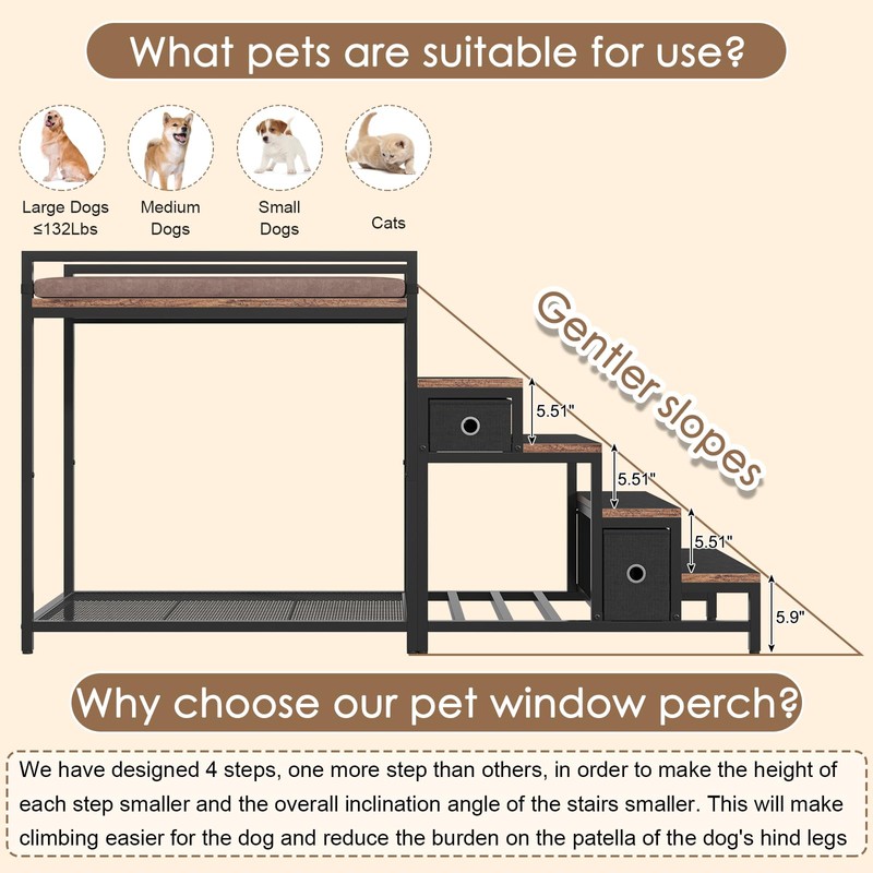 Saudism Pet Bunk Bed with Removable Stairs and 2 Drawers,