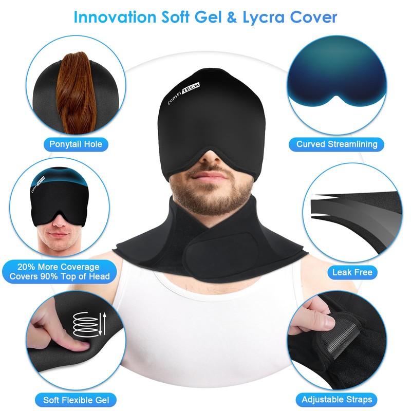 ComfiTECH Cold Cap and Neck Ice Pack Wrap Gel Combo,