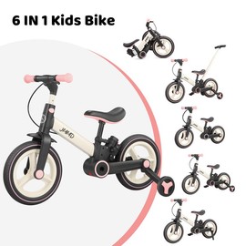 JMMD 6-in-1 Toddler Balance Bike for 18-60 Months With Training Wheels Pedals Push Handle Brakes Kickstand Ride-On Toy Gift Boys Girls:_Black