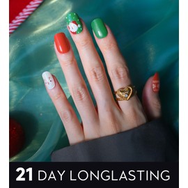 Beaolata Semi Cured Gel Nail Strips - UV Light Gel Nail Stickers - 20 Long Lasting Salon Quality Wraps (Blissful Christmas Fawn Red&Green)