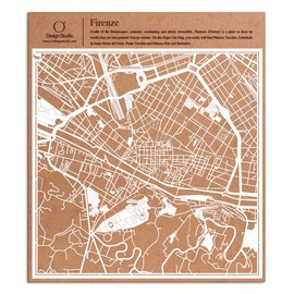 Firenze Paper Cut Map by O3 Design Studio White 30x30 cm Paper Art