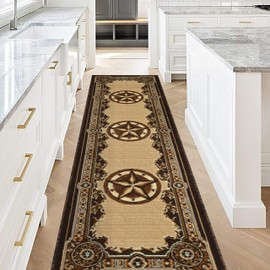 Allstar 2x7 Traditional Runner in Berber with Chocolate Western Texas Star Design (2' x 7')
