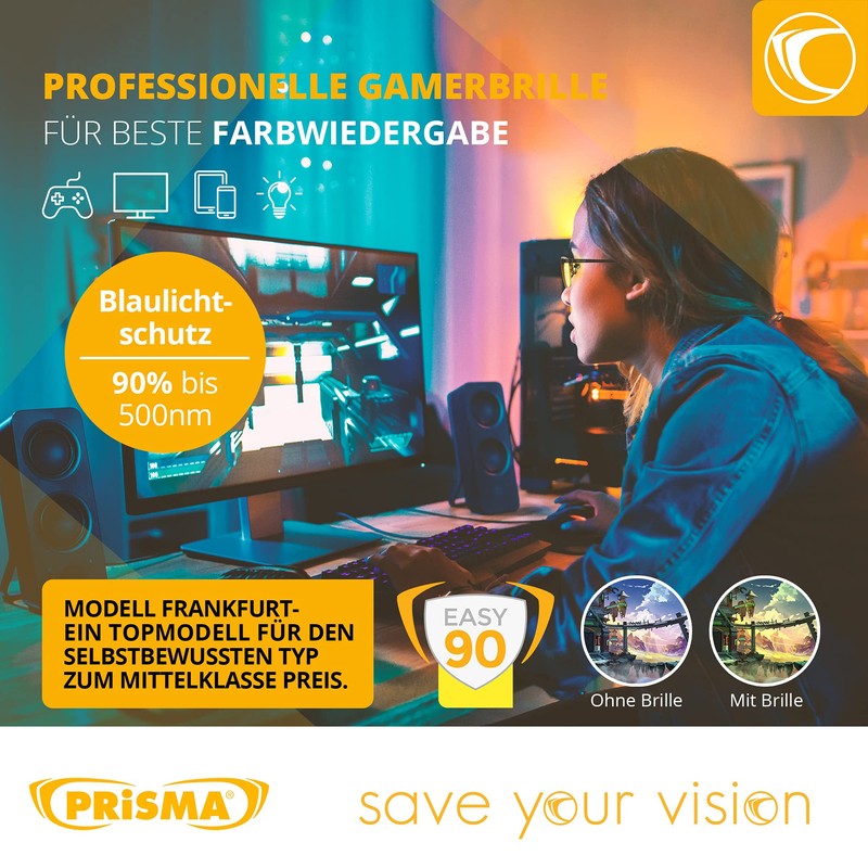 PRiSMA FRANKFURT EASY90 Gaming Glasses, Blue Light Filter Glasses FF702,