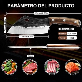 SSGP Cuchillo Vikingo Martillado 6.1Pulgada,Cuchillo Carnicero Forjado A Mano Con Vaina,Cuchillos Chef De Cocina,Acero De Alto Carbono,Aplicar Para El Hogar,Camping,Barbacoa,Restaurante,Cortar Carne