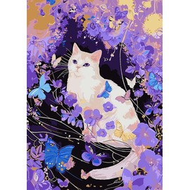 RYMILIE Flower Cat Diamond Art Painting Kits for Adults, Full Drill Diamond Dots Paintings for Beginners, Round 5D Paint with Diamonds Pictures Gem Art Painting Kits DIY Crafts Kits 【11.8x15.7inch】
