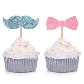 Giuffi 24 Counts Baby Gender Reveal Cupcake Toppers - Baby Shower Girl or Boy Party Decorations Supplies