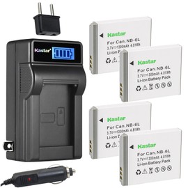 Kastar 4-Pack NB-6LH Battery and LCD AC Charger Compatible with Canon PowerShot SX700 HS, PowerShot SX710 HS, IXUS 85 is, IXUS 95 is, IXY Digital 25 is, Digital IXUS 200 is, Digital IXUS 210 Cameras