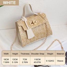 XFSRG Women's Shoulder Bag Straw Mesh Handbag Beach Bag Closure with Lock Versatile Fashion Accessory, White