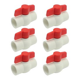 DUZFOREI 6Pcs 1/2" Schedule 40 NPT PVC Ball Valve, Water Pipe Shut-off Valve Socket with Red T-Handle, for Cold Water Supply lines, Irrigation Pipe fitting System