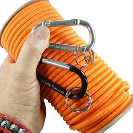 DakotaGear - Neon Orange 1/4in x 25ft. Shock Cord Marine Grade. Also Called Bungee Cord, Stretch Cord & Elastic Cord. Made in USA. Including 2 Carabiners.