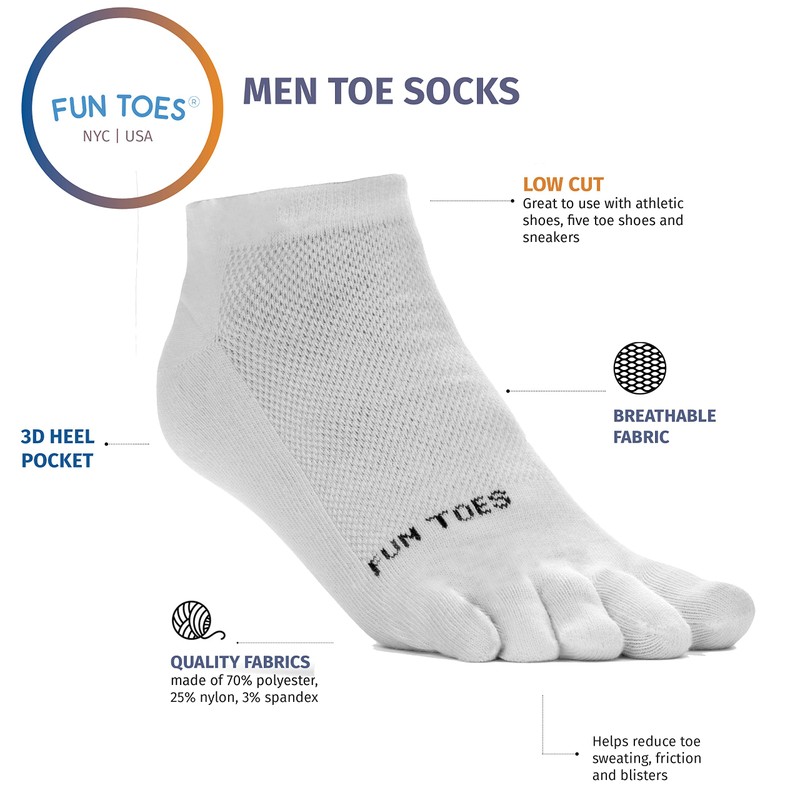 FUN TOES Men's Toe Socks Barefoot Running Pack Of 6