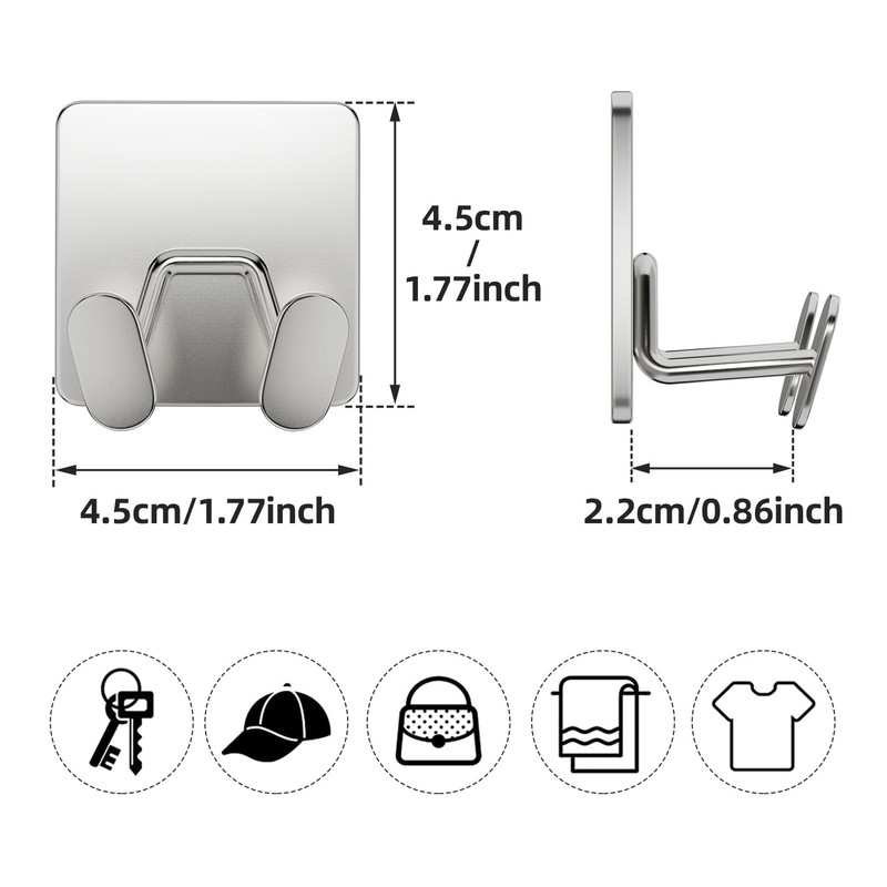 Adhesive Shower Hooks for Inside - Extra Sticky Stainless, Razor