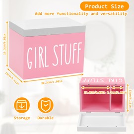 Sanitary Towels Storage Bathroom, 2 Compartments Tampon Holder for Bathroom Tampon Storage Bathroom with Lid Box for Pantiliners Wooden Storage Box Hygiene Items for Girls, Women, Ladies (Pink)