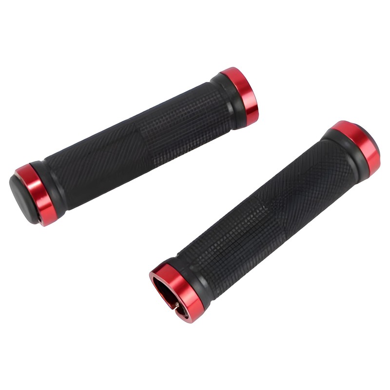 JacobsParts Double-Sided Aluminum Locking Bicycle Mountain Bike Handlebars Grips, Red