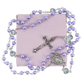 Rosary Beads Catholic, Rosary Necklace with Leather Pouch with Magnetic Top Bag for Men and Women Christian Gifts (Purple)