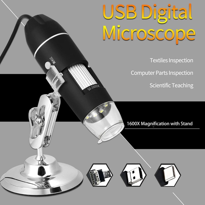 Digital Microscope 1600X 1080P HD USB Type C Micro USB