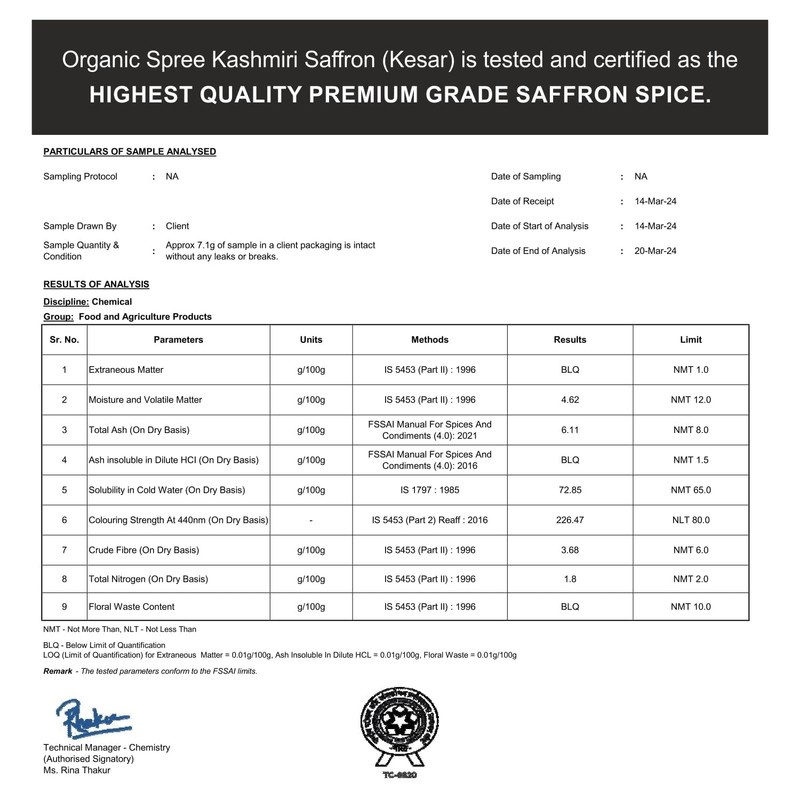 Organic Spree Kashmiri Saffron Kesar 1gm (0.035oz) Threads Pure and