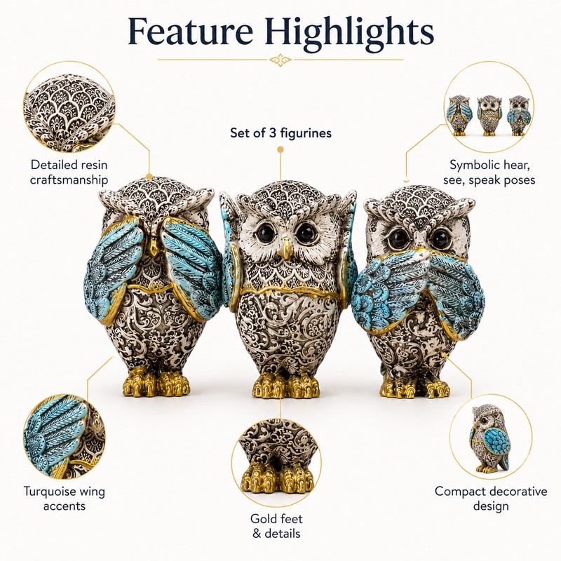 Set of 3 Owl Figurines – Hear No, See No,