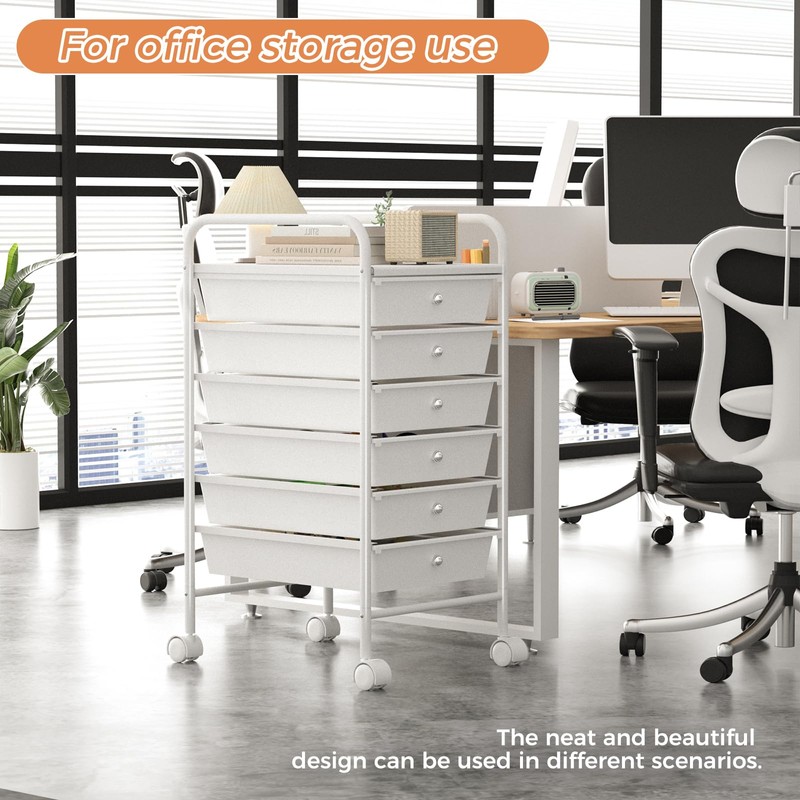 6 Tier Utility Rolling Cart with 6 Drawers Multipurpose Rolling
