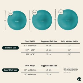 Retrospec Luna Exercise Ball - 55, 65, or 75cm Yoga Ball for Workouts, Stability, Pregnancy - Swish Balance Ball w/Pump & Base for Office & Home Gym, 65cm, Black